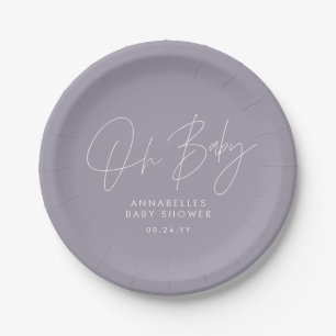 Baby shower script modern lilac purple elegant paper plates