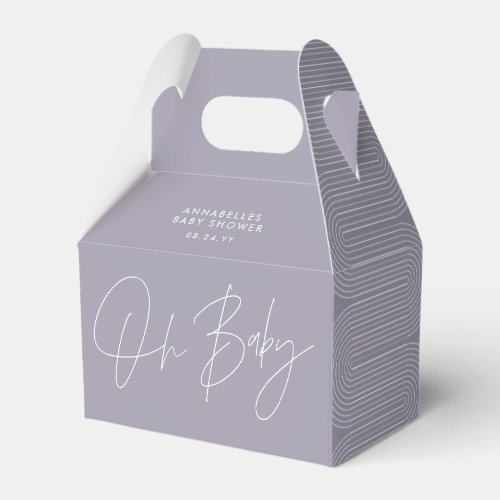 Baby shower script modern lilac purple geometric favor boxes