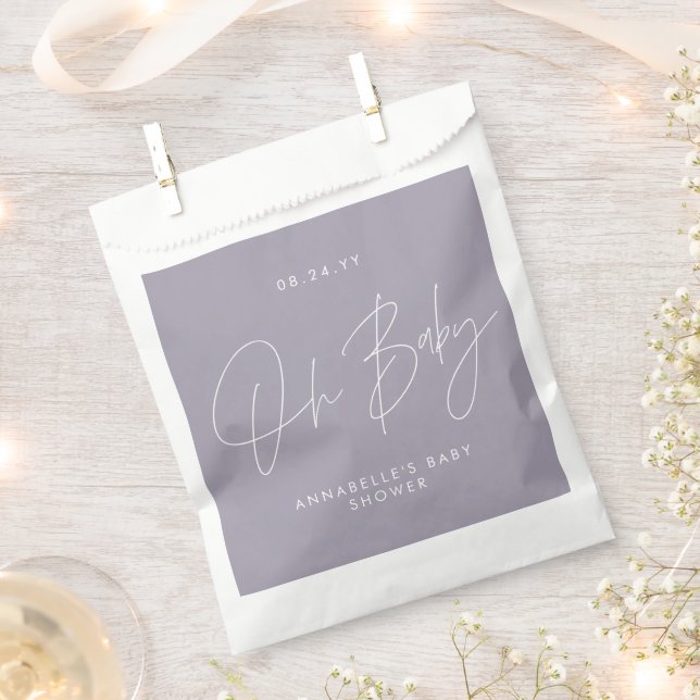Baby shower script modern lilac purple lavender favor bag (Clipped)