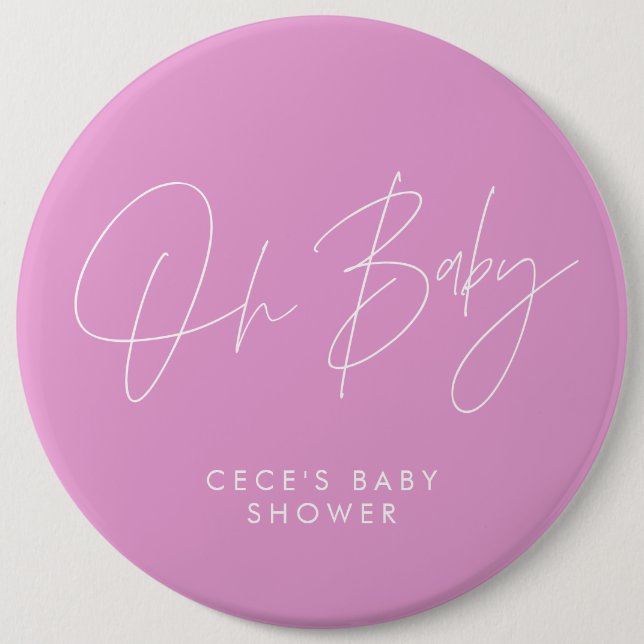 Baby shower script modern minimal cerise pink button (Front)