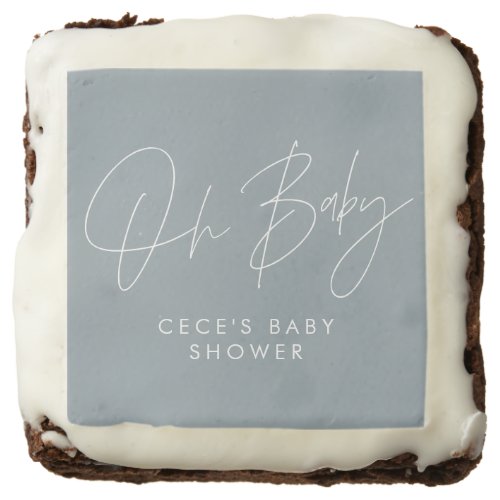 Baby shower script modern minimal dusty blue brownie