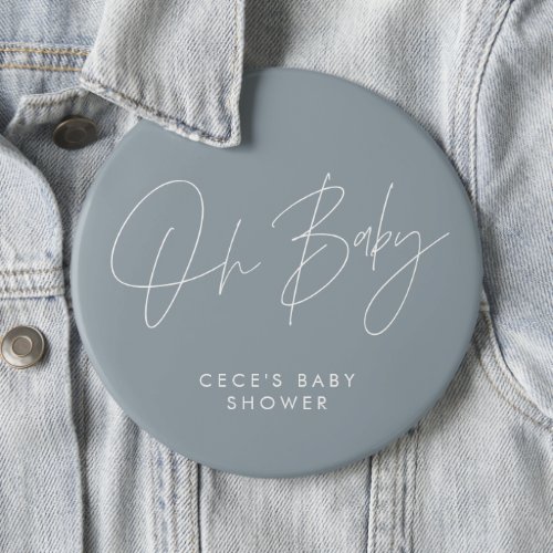 Baby shower script modern minimal dusty blue button