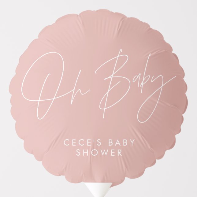 Baby shower script modern minimal girly rose pink balloon (Front)