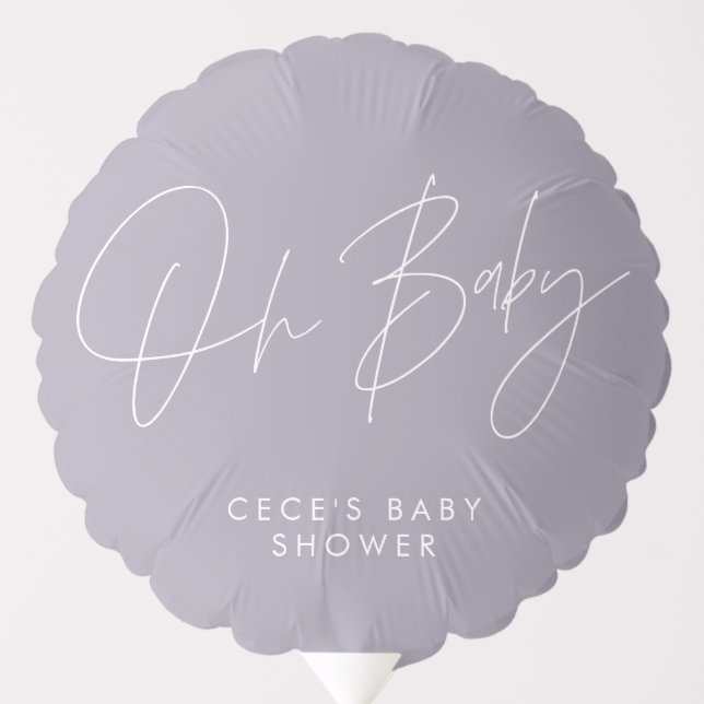 Baby shower script modern minimal lilac purple balloon (Front)