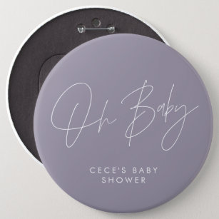 Baby shower script modern minimal lilac purple button