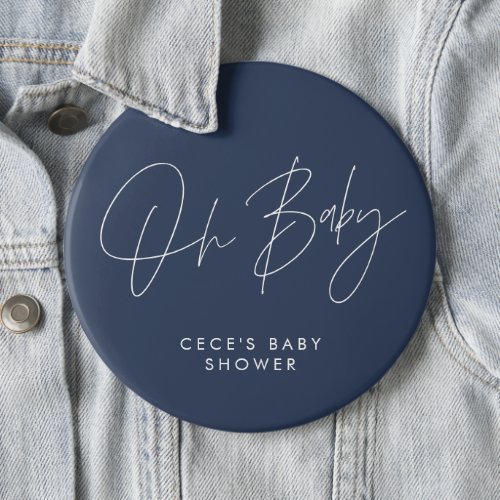 Baby shower script modern minimal navy blue button