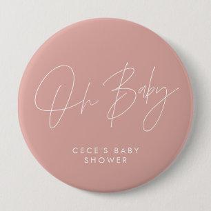 Baby shower script modern minimal rose pink button