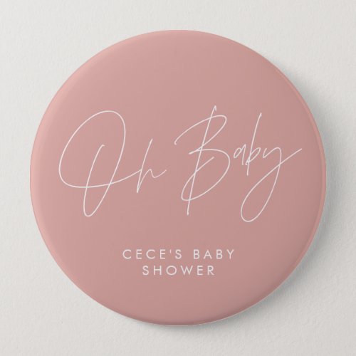 Baby shower script modern minimal rose pink button
