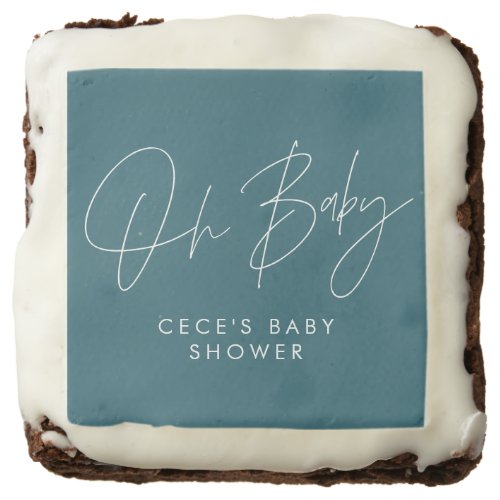 Baby shower script modern minimal teal blue brownie