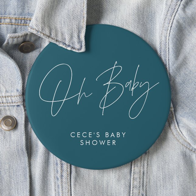 Baby shower script modern minimal teal blue button (In Situ)
