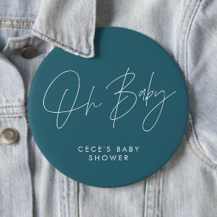 Baby shower script modern minimal teal blue button