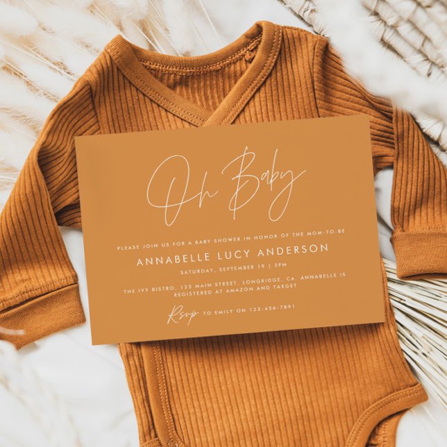 Baby shower script modern mustard boho invitation (Creator Uploaded)