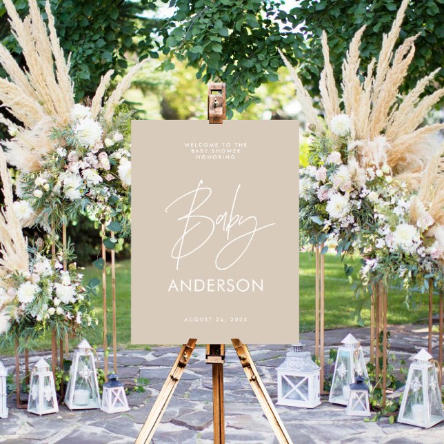 Baby shower script modern natural beige elegant foam board (Creator Uploaded)