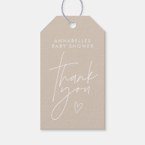 Baby shower script modern natural beige elegant gift tags