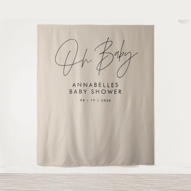 Baby shower script modern natural beige elegant tapestry (Front)