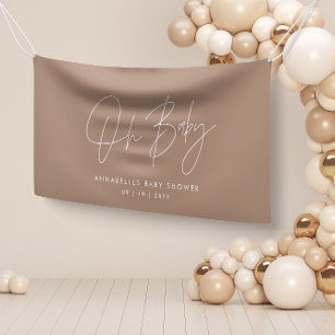 Baby shower script modern natural brown elegant banner