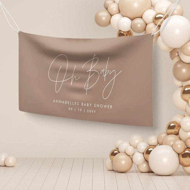 Baby shower script modern natural brown elegant banner (Creator Uploaded)