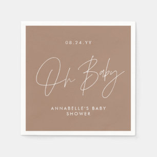 Baby shower script modern natural brown elegant napkins