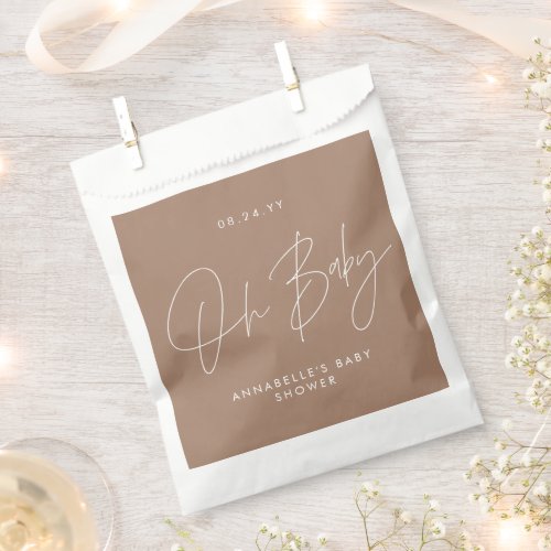 Baby shower script modern natural brown guest favor bag