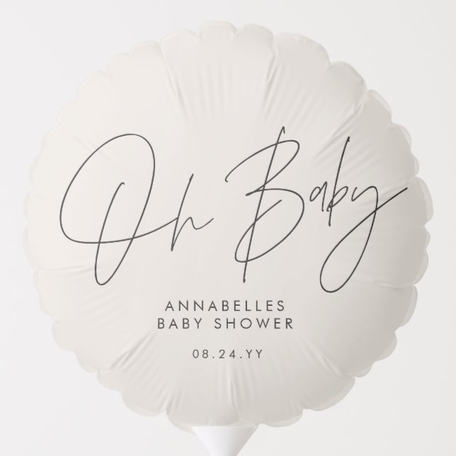 Baby shower script modern natural cream elegant  balloon (Back)