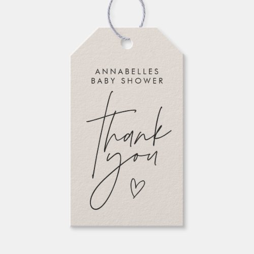 Baby shower script modern natural cream elegant gift tags