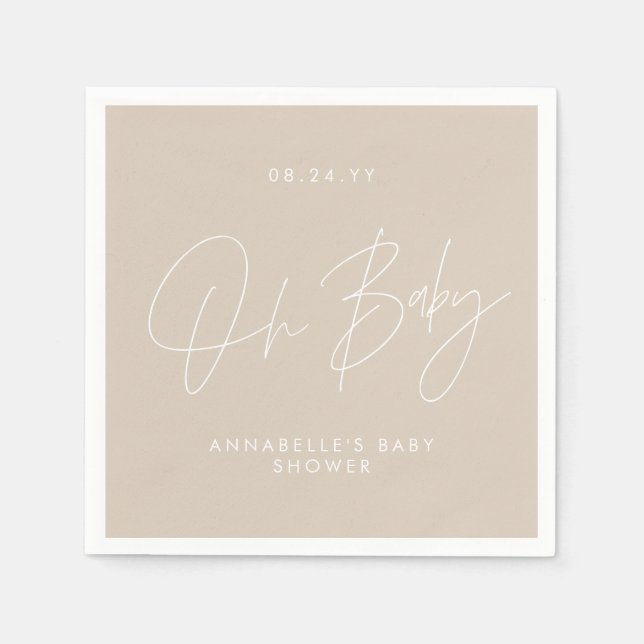 Baby shower script modern natural cream elegant napkins (Front)