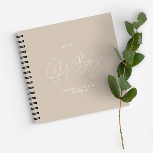 Baby shower script modern natural cream guest notebook