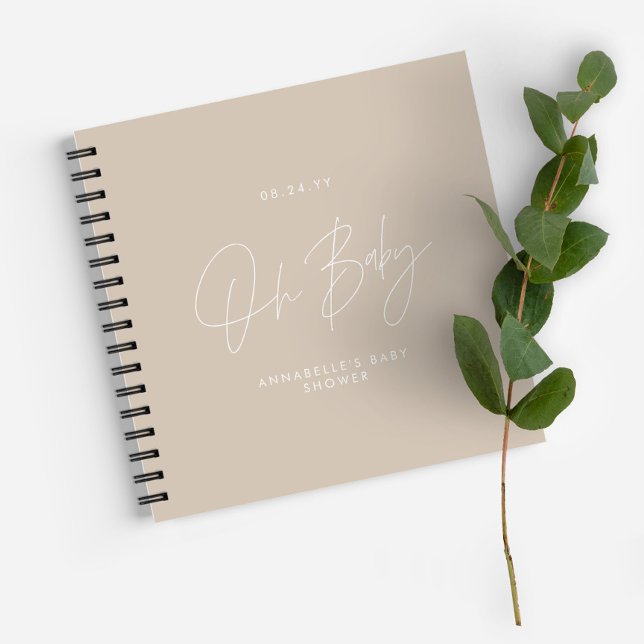 Baby shower script modern natural cream guest notebook (Creator Uploaded)