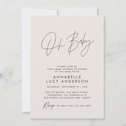 Baby shower script modern natural elegant photo invitation