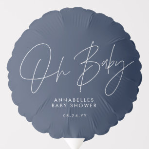 Baby shower script modern navy blue elegant  balloon
