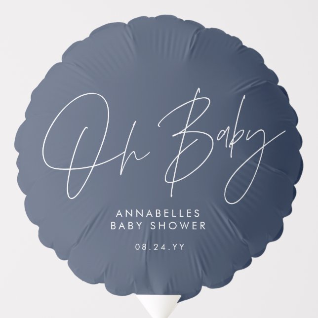 Baby shower script modern navy blue elegant  balloon (Front)