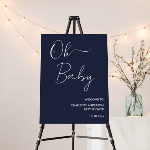 Baby shower script modern navy blue elegant foam board