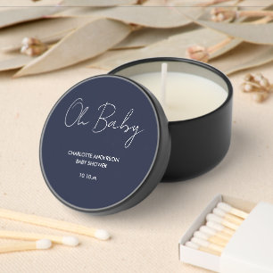 Baby shower script modern navy blue elegant mini candle favors