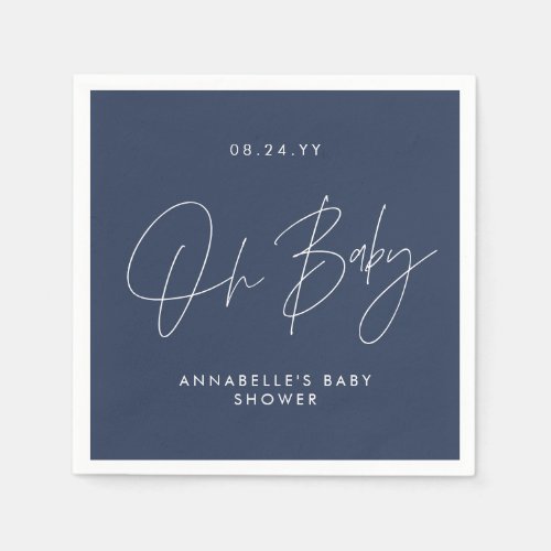 Baby shower script modern navy blue elegant napkins