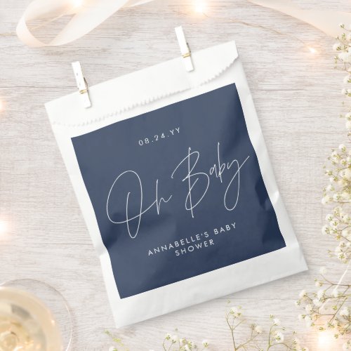 Baby shower script modern navy blue favor bag