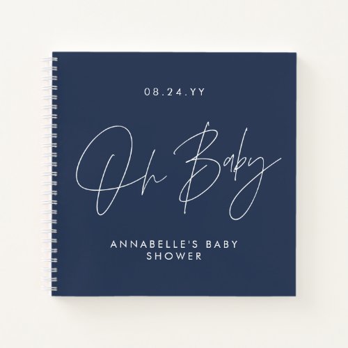 Baby shower script modern navy blue guest notebook
