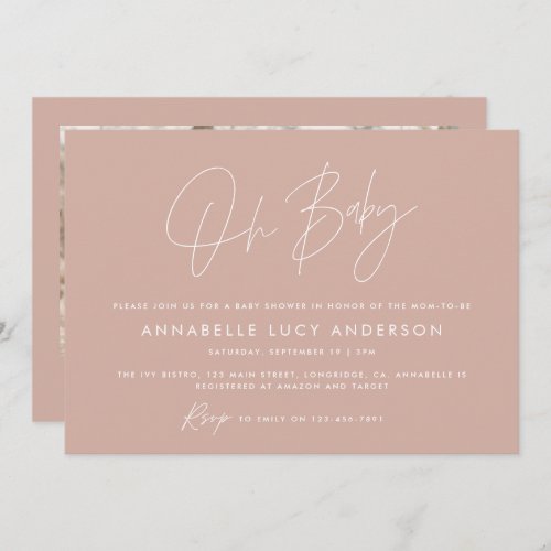 Baby shower script modern photo pink terracotta invitation