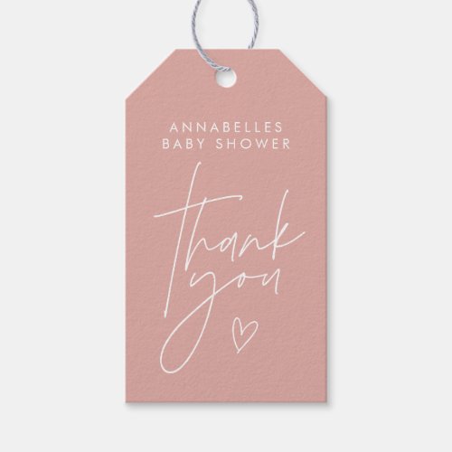 Baby shower script modern rose pink elegant gift tags