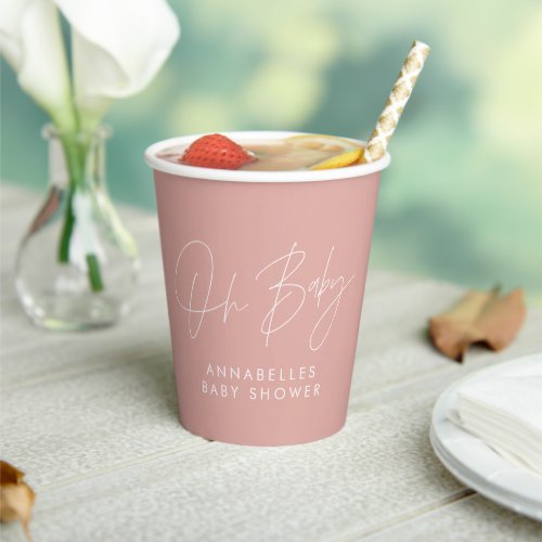 Baby shower script modern rose pink elegant paper cups