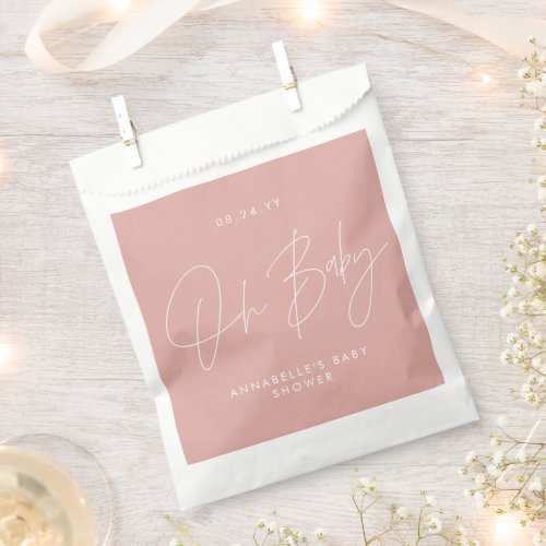 Baby shower script modern rose pink guest favor bag