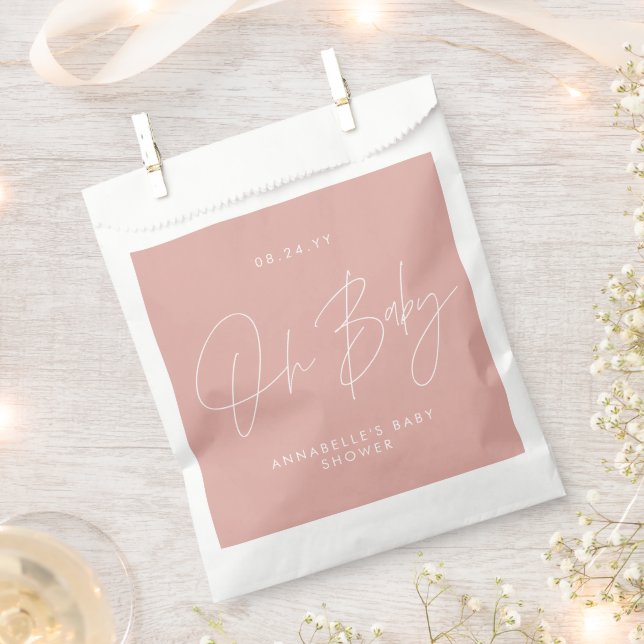 Baby shower script modern rose pink guest favor bag (Clipped)