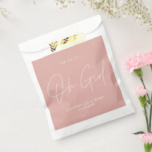 Baby shower script modern rose pink guest favor bag
