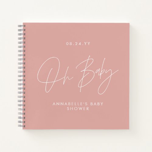 Baby shower script modern rose pink guest notebook