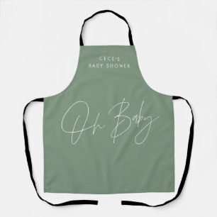 Baby shower script modern sage green elegant apron