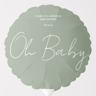 Baby shower script modern sage green elegant balloon
