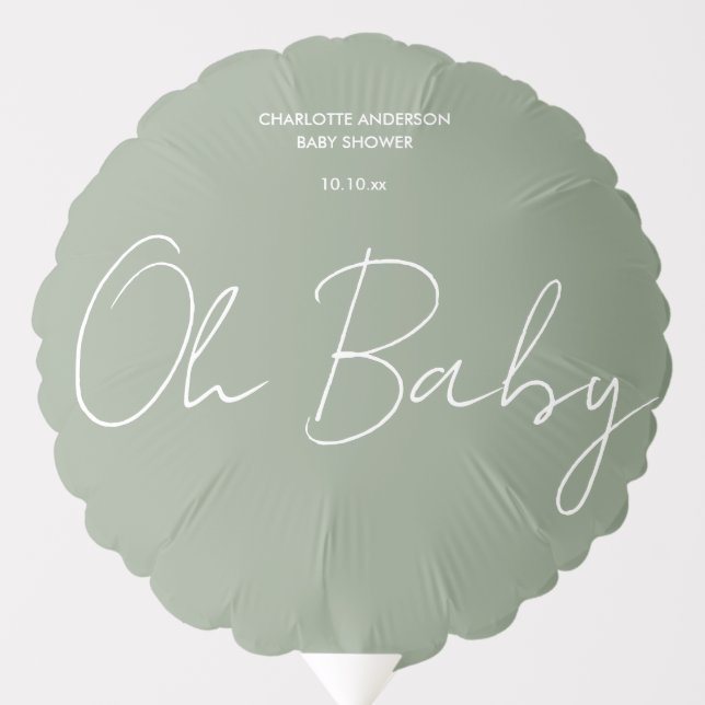 Baby shower script modern sage green elegant balloon (Front)