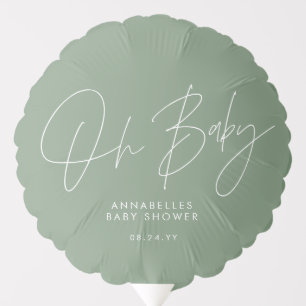 Baby shower script modern sage green elegant  balloon