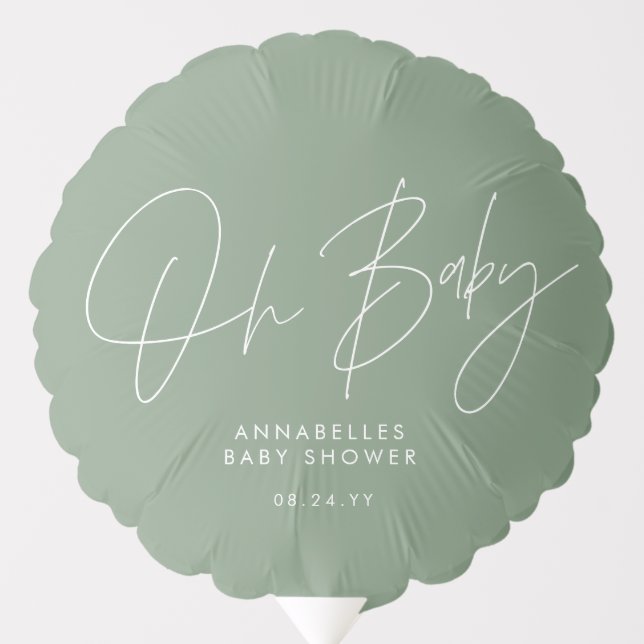 Baby shower script modern sage green elegant  balloon (Front)