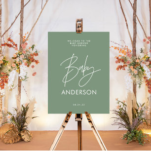 Baby shower script modern sage green elegant foam board