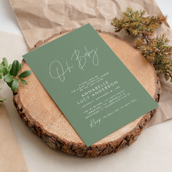 Baby Shower Script Modern Sage Green Elegant Invitation by COFFEE_AND_PAPER_CO at Zazzle